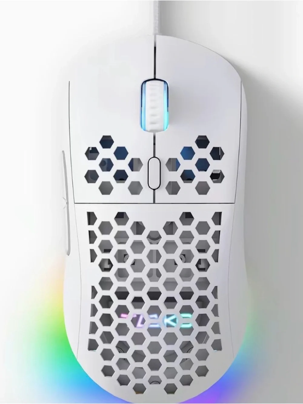 White Honeycomb Gaming Mouse with RGB Lighting
